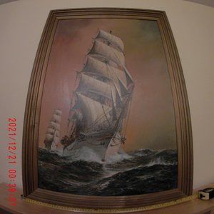 Brigantine ship oil on canvas painting